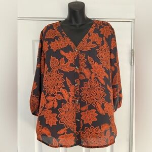 Maurices Gray and Orange Floral Blouse